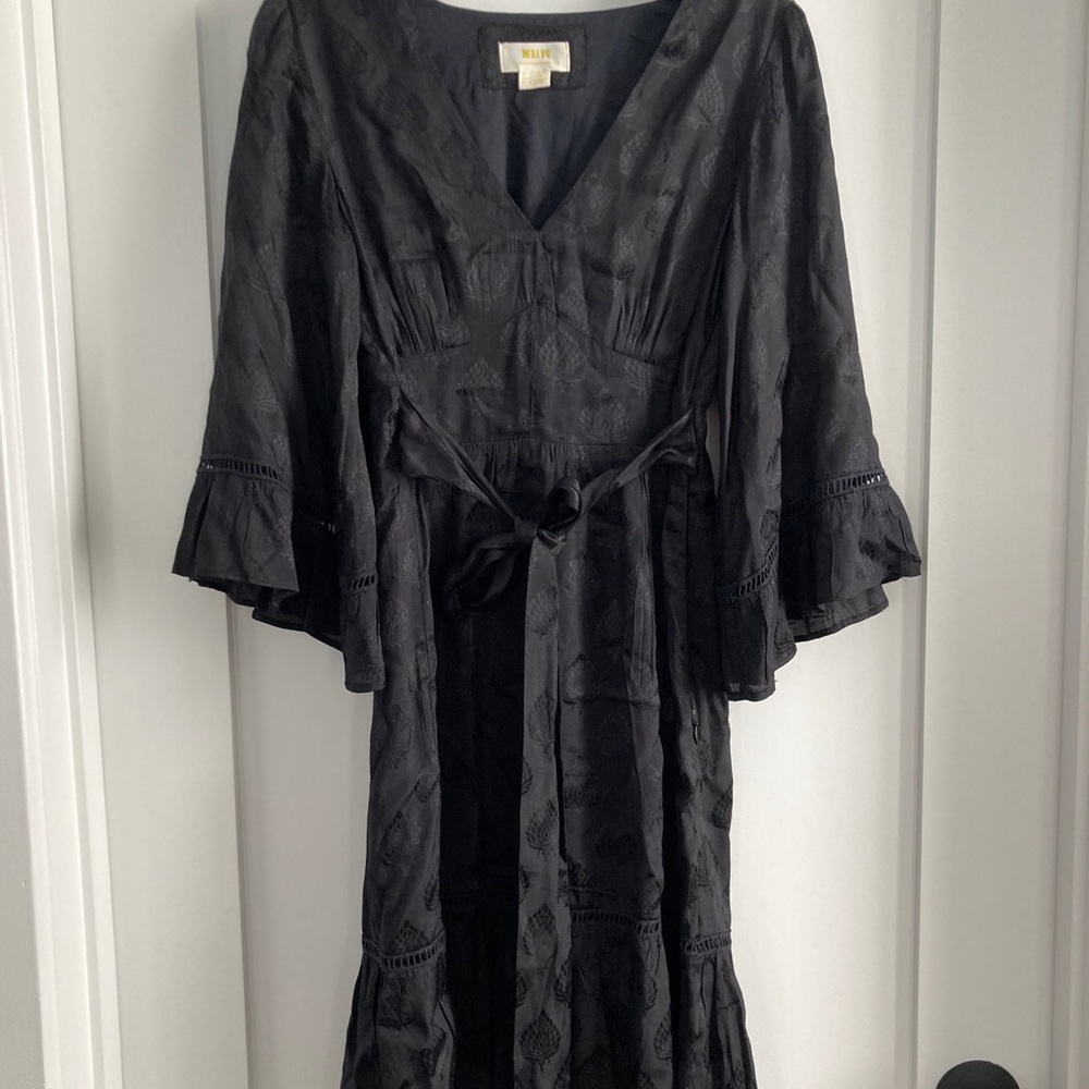 V neck Black Silky Dress
